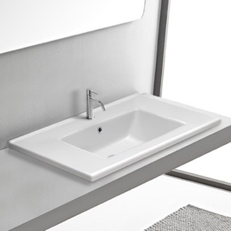 Bathroom Sink Drop In Bathroom Sink With Counter Space, White Ceramic, Rectangular CeraStyle 067500-U/D